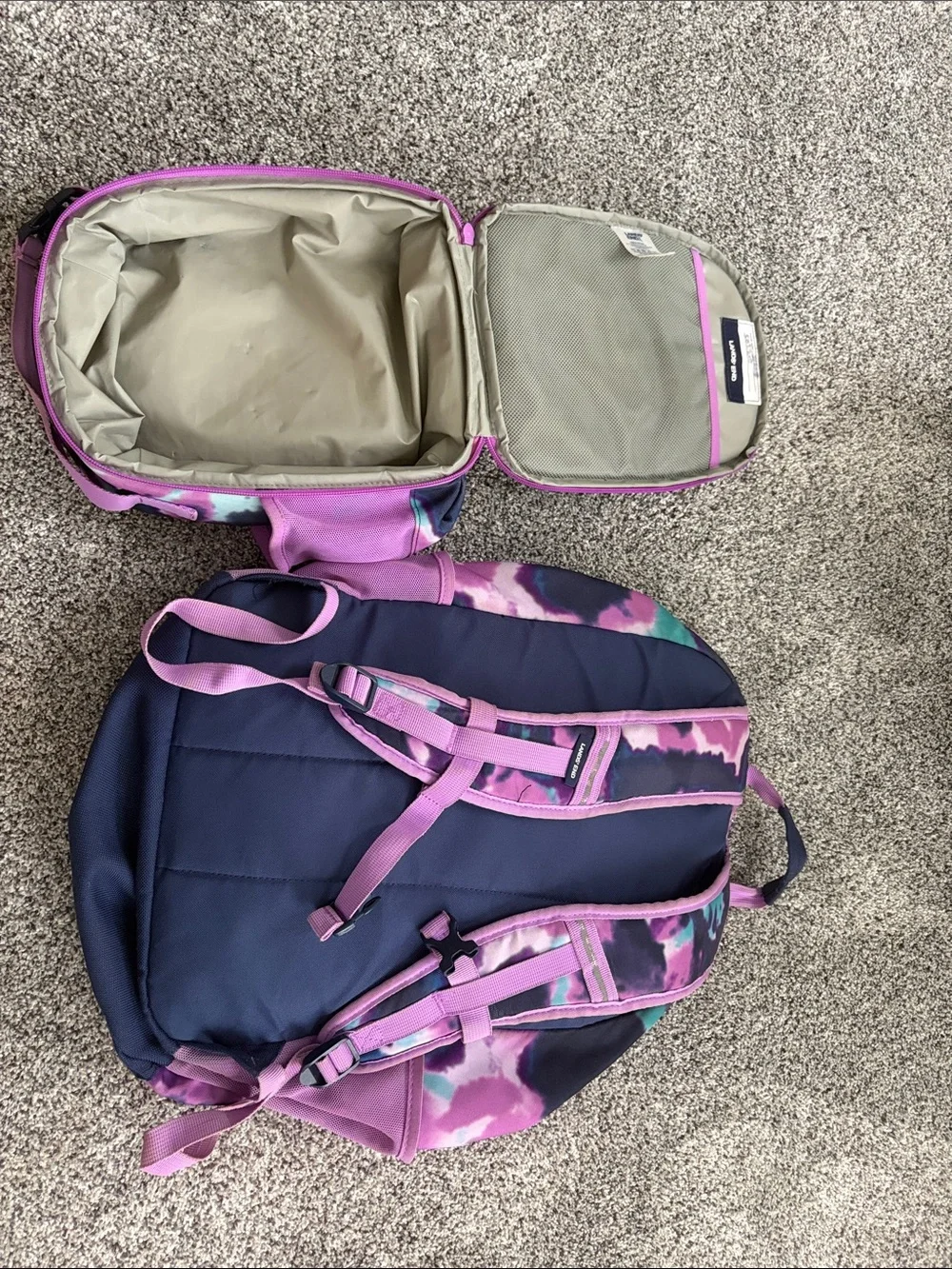 Lands' End Kids Purple & Teal Tie-Dye Backpack Set with Smiley Patch